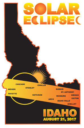 2017 Solar Eclipse Totality across Idaho State cities map color illustrationのイラスト素材