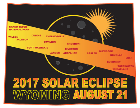 2017 Solar Eclipse Totality across Wyoming State cities map color illustrationのイラスト素材