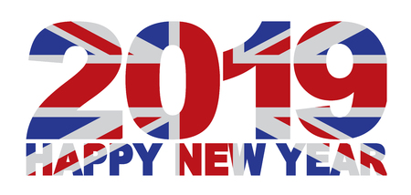2019 Happy New Year Great Britain Union Jack Flag Numbers Outline Isolated on White Background Illustrationのイラスト素材