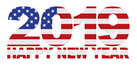 2019 USA American Flag Numbers Outline Isolated on White Background Illustrationのイラスト素材