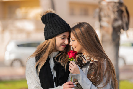 Cute young couple celebrating love