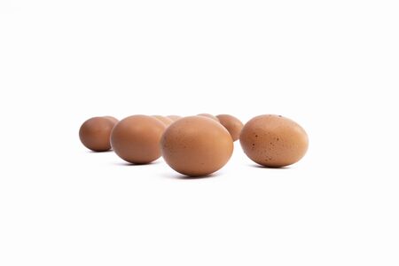 Brown chicken eggs on whiteの写真素材