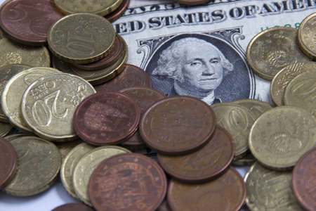 Euro coins and dollarの写真素材