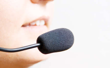 detail of the microphone of a help line operatorの写真素材