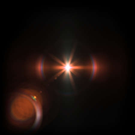 Orange light Lens flare on black background.の写真素材