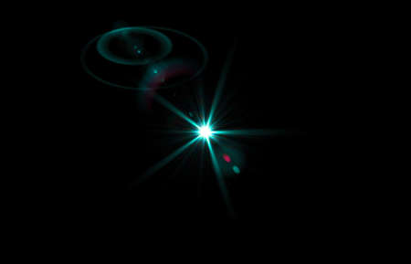 Cyan light Lens flare on black background.の写真素材
