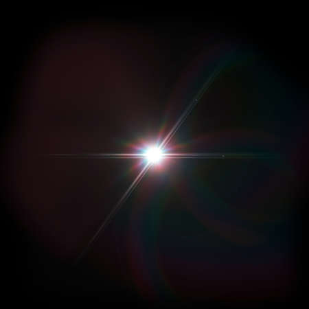 Digital lens flare with bright light isolated with a black background. Used for textures and materials.の写真素材