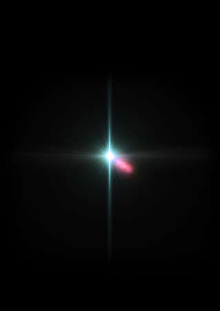 Digital lens flare with bright light isolated with a black background. Used for textures and materials.の写真素材