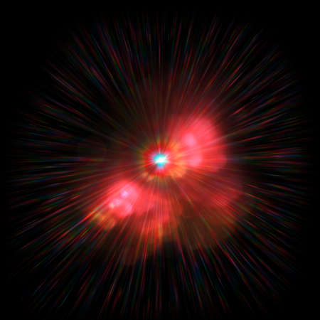 Digital lens flare with bright light isolated with a black background. Used for textures and materials.の写真素材