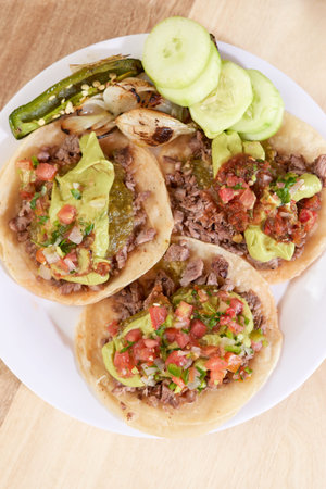 Mexican taco with salsa, taco al pastorの写真素材