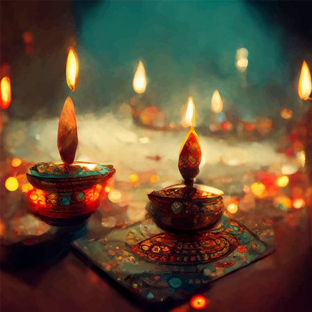 happy diwali indian festival. diwali background with candles. Diwali lanterns realistic background...