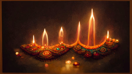 happy diwali indian festival. diwali background with candles. Diwali lanterns realistic background...