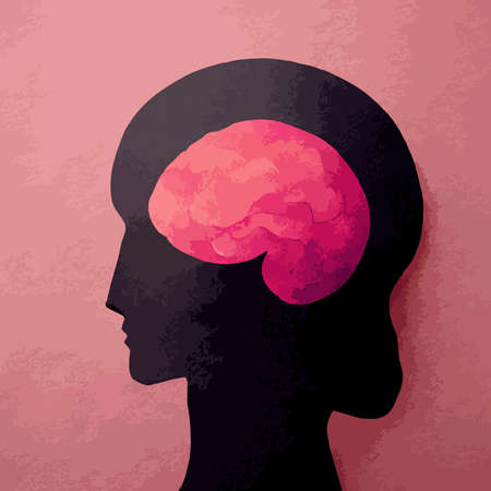 beautiful pink illustration of the human brain. World mental health day. human brain wallpaper.の写真素材