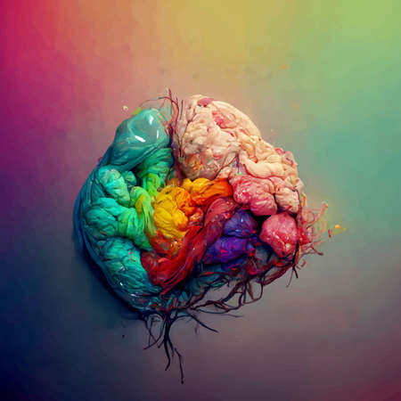 beautiful colorful and realistic illustration of the human brain. World mental health day. human brain wallpaper.の写真素材