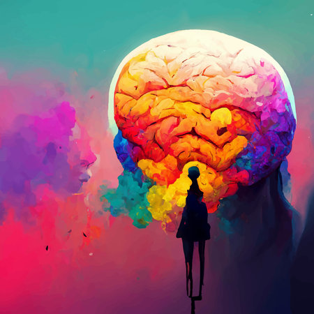 beautiful colorful and realistic illustration of the human brain. World mental health day. human...