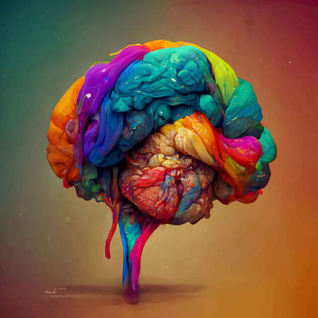beautiful colorful and realistic illustration of the human brain. World mental health day. human brain wallpaper.の写真素材