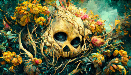 skull illustration. halloween-themed illustration. realistic Halloween background.の写真素材