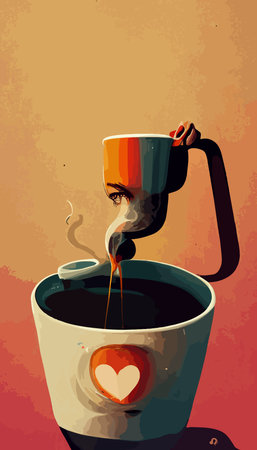 coffee cup illustration. i love coffee illustration.の写真素材