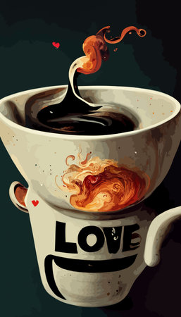 coffee cup illustration. i love coffee illustration.の写真素材