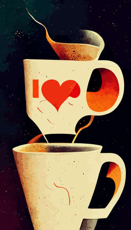 coffee cup illustration. i love coffee illustration.の写真素材