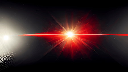 Red Light Lens flare on black background. Light Lens flare on black background. Lens flare with...