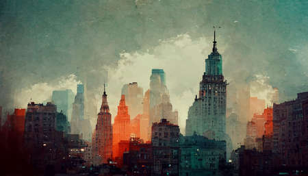 new york city realistic illustration. city architecture illustration. city wallpapers.の写真素材