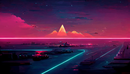 retro Synthwave background. Geometric retro Background illustration. illustration for wallpaper.の写真素材
