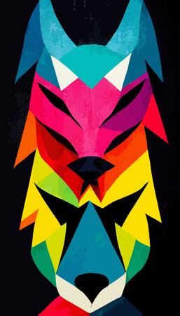 colorful wolf head with cool isolated pop art style backround. WPAP styleの写真素材