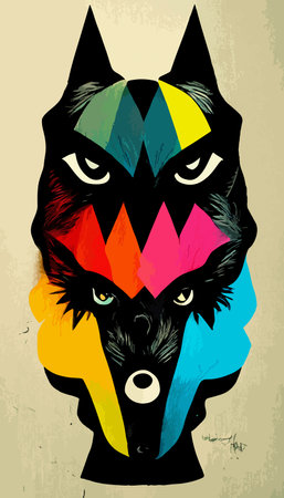 colorful wolf head with cool isolated pop art style backround. WPAP styleの写真素材
