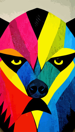 colorful wolf head with cool isolated pop art style backround. WPAP styleの写真素材