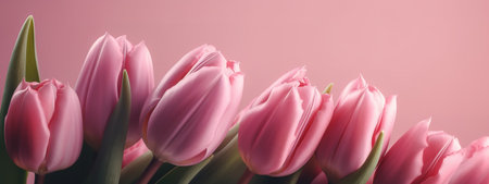 Delicate pink tulips in a Mother's Day holiday bannerの写真素材