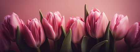 Delicate pink tulips in a Mother's Day holiday bannerの写真素材