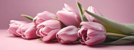 Delicate pink tulips in a Mother's Day holiday bannerの写真素材