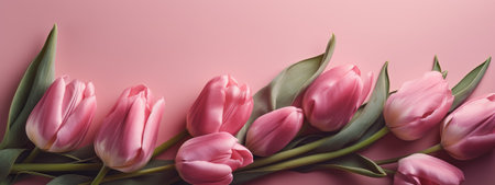 Delicate pink tulips in a Mother's Day holiday bannerの写真素材