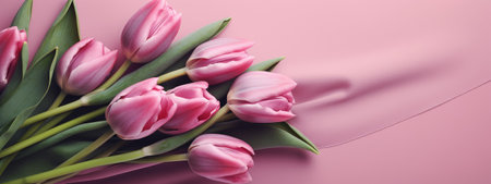 Elegant Mother's Day banner with a pink tulip displayの写真素材
