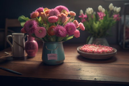 Flower arrangement in honor of Mother's Dayの写真素材