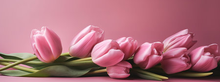 Monochromatic pink tulip arrangement for Mother's Day bannerの写真素材