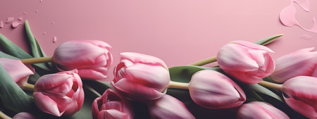 Monochromatic pink tulip arrangement for Mother's Day bannerの写真素材