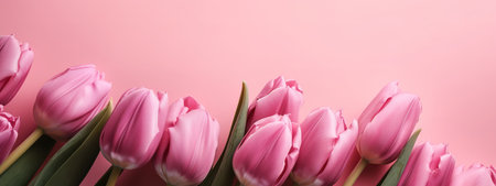 Monochromatic pink tulip arrangement for Mother's Day bannerの写真素材