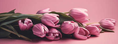 Monochromatic pink tulip arrangement for Mother's Day bannerの写真素材
