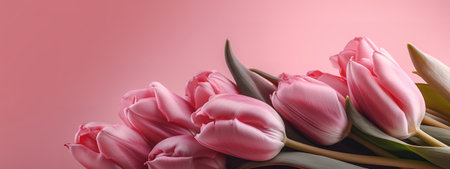 Monochromatic pink tulip arrangement for Mother's Day bannerの写真素材