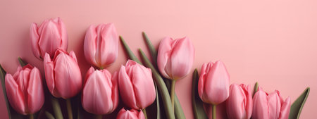 Monochromatic pink tulip arrangement for Mother's Day bannerの写真素材
