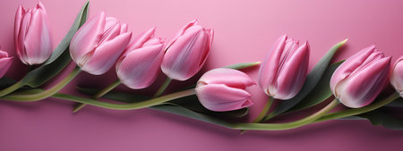 Monochromatic pink tulip arrangement for Mother's Day bannerの写真素材