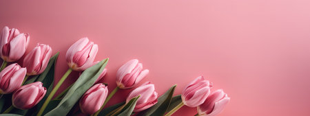 Monochromatic pink tulip arrangement for Mother's Day bannerの写真素材