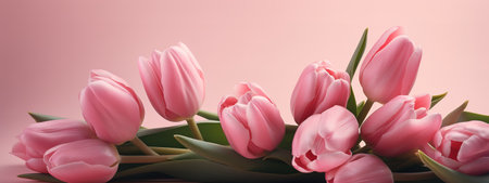 Monochromatic pink tulip arrangement for Mother's Day bannerの写真素材