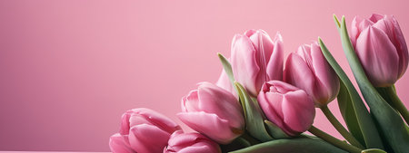 Monochromatic pink tulip arrangement for Mother's Day bannerの写真素材