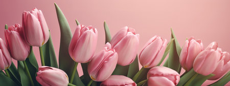 Monochromatic pink tulip arrangement for Mother's Day bannerの写真素材