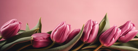 Monochromatic pink tulip arrangement for Mother's Day bannerの写真素材