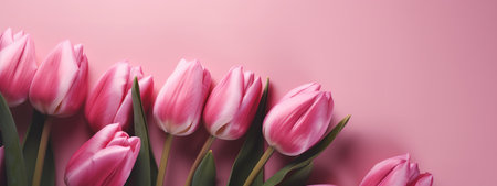Monochromatic pink tulip arrangement for Mother's Day bannerの写真素材