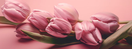 Monochromatic pink tulip arrangement for Mother's Day bannerの写真素材